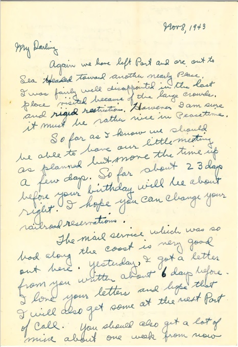 Letter from Frank Farris Jr. to his wife, Geny, from November 8th, 1943