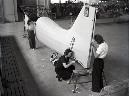 From the Banner Collection in Archives, women working on airplanes circa 1941