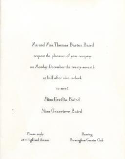 Debut invitation for Genevieve Baird