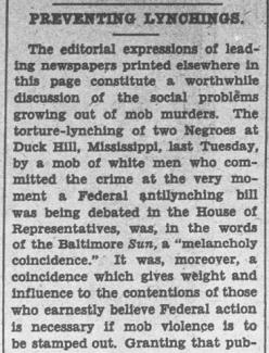 Chattanooga Daily Times clipping referencing the public opinion about lynching