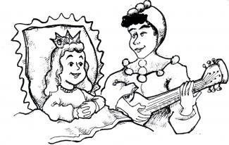 boy playing lute for a little girl