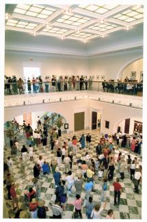 Crowd coming into the library on the day of the grand opening on June 9th, 2001