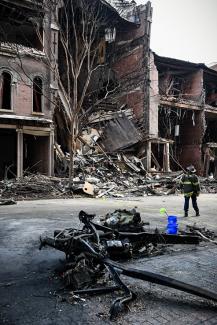 Photo showing damage done to 2nd Ave buildings