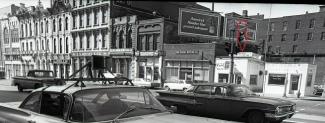 View of Public Square in 1967, showing Waddey Bonds Business