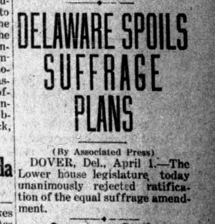 The Journal clipping from April 1st, 1920 depicting loss in Delaware