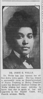 Photo of Dr. Josie Wells from the Nashville Globe newspaper, dated 07-01-1910