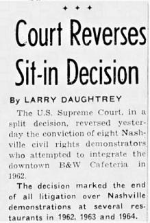 Tennessean clipping from April 6th, 1965 regarding the Supreme Court reversal