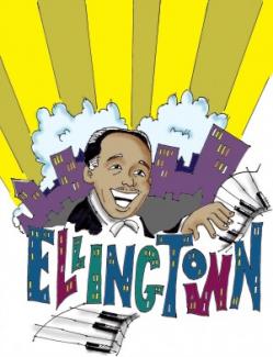 colorful drawing of duke ellington playing keyboard